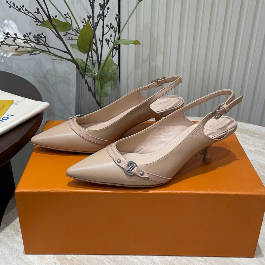 LOUIS VUITTON HIGH SLINGBACKS 5 CM IN BEIGE CREAM CALFSKIN