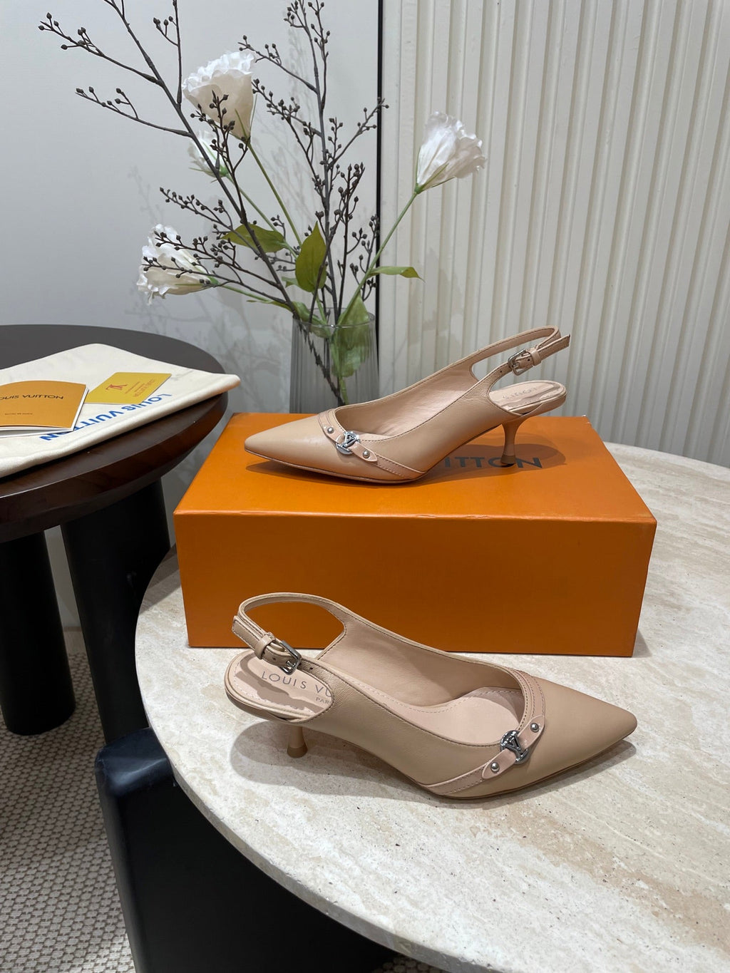 LOUIS VUITTON HIGH SLINGBACKS 5 CM IN BEIGE CREAM CALFSKIN