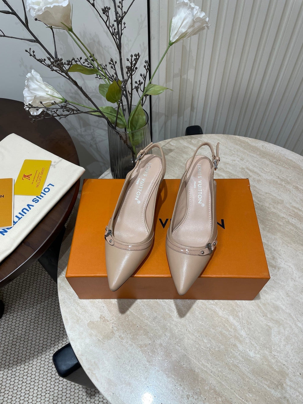 LOUIS VUITTON HIGH SLINGBACKS 5 CM IN BEIGE CREAM CALFSKIN