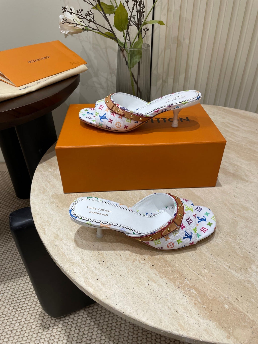 LOUIS VUITTON HIGH 5 CM MULES IN WHITE MONOGRAM LAMBSKIN