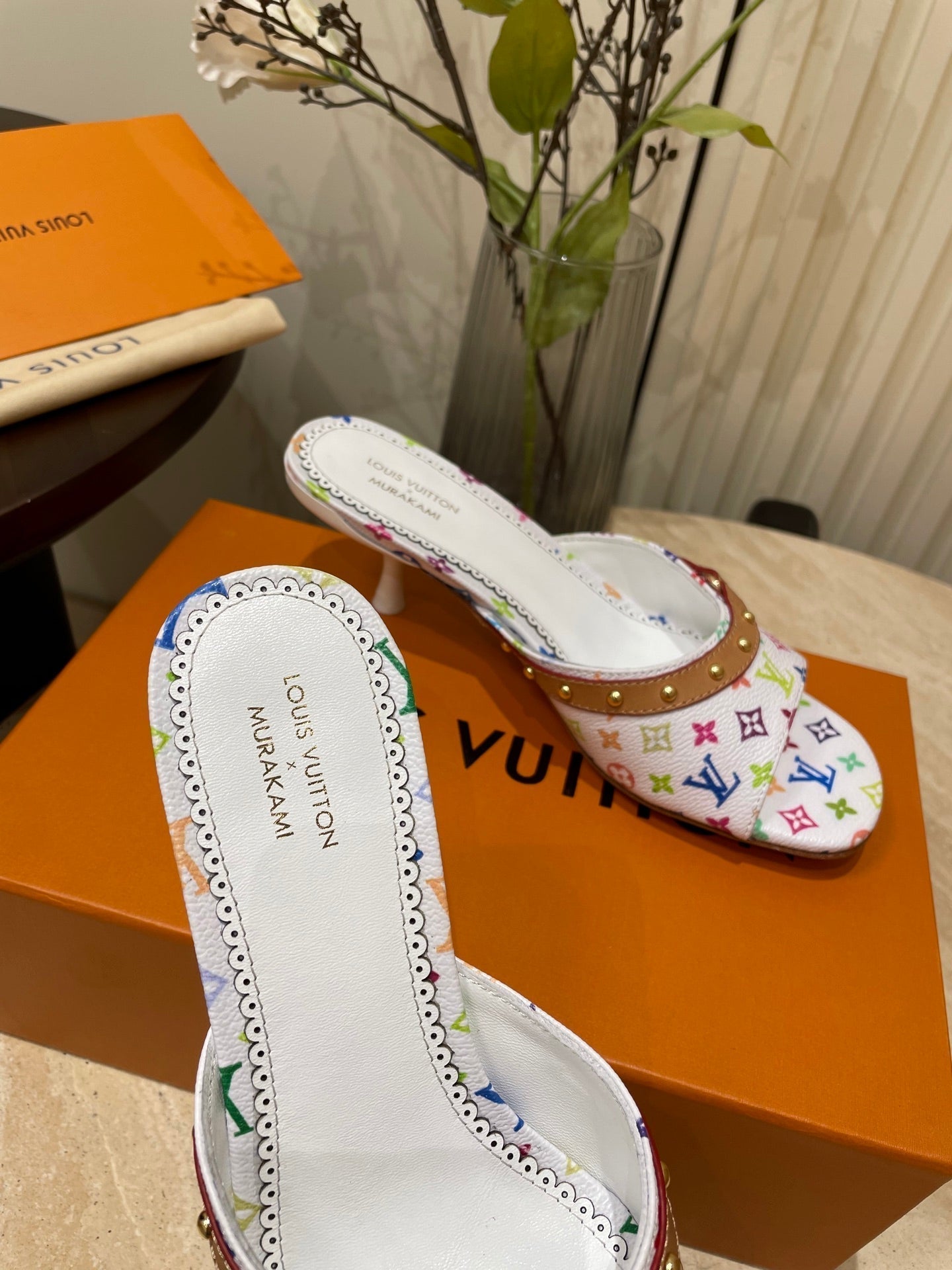 LOUIS VUITTON HIGH 5 CM MULES IN WHITE MONOGRAM LAMBSKIN
