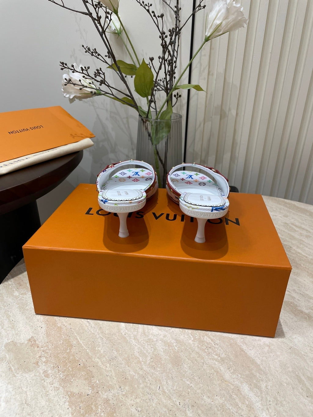 LOUIS VUITTON HIGH 5 CM MULES IN WHITE MONOGRAM LAMBSKIN