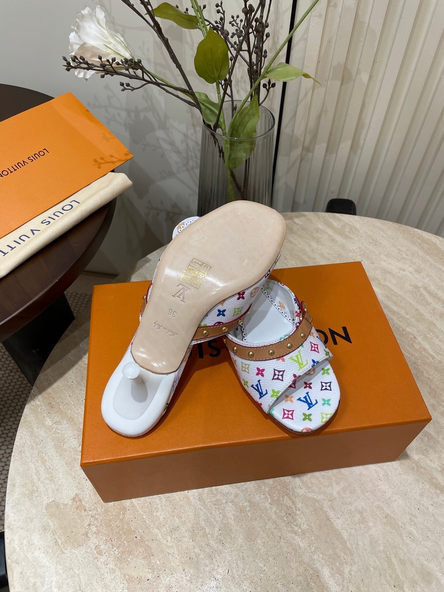 LOUIS VUITTON HIGH 5 CM MULES IN WHITE MONOGRAM LAMBSKIN