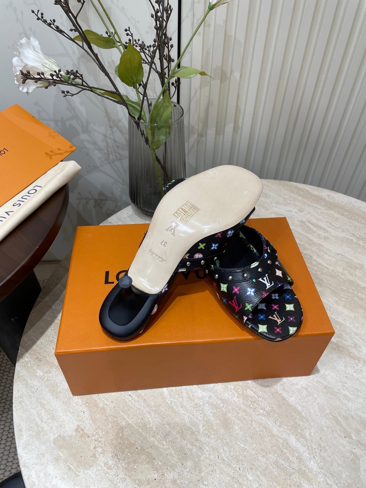 LOUIS VUITTON HIGH 5 CM MULES IN BLACK MONOGRAM LAMBSKIN