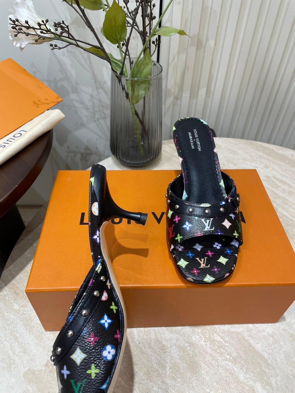 LOUIS VUITTON HIGH 5 CM MULES IN BLACK MONOGRAM LAMBSKIN