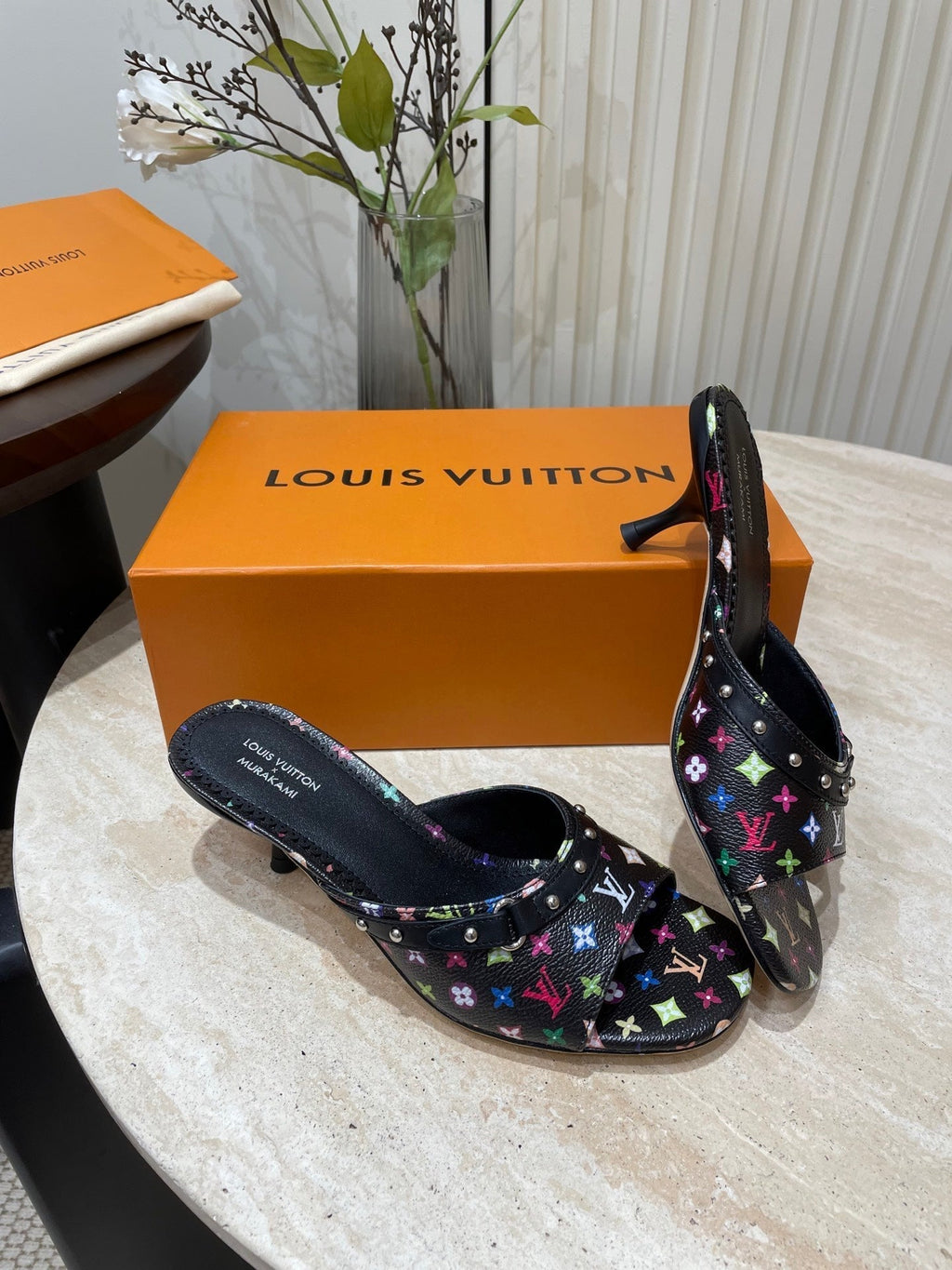 LOUIS VUITTON HIGH 5 CM MULES IN BLACK MONOGRAM LAMBSKIN