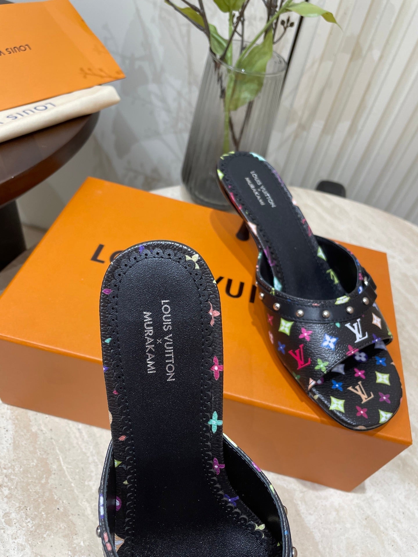 LOUIS VUITTON HIGH 5 CM MULES IN BLACK MONOGRAM LAMBSKIN