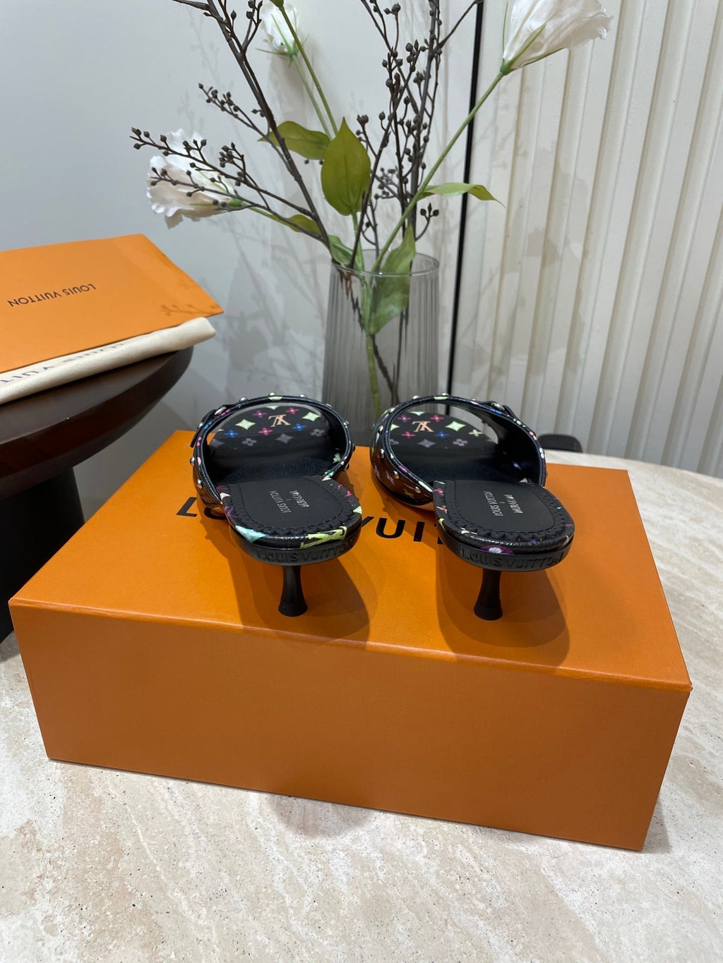 LOUIS VUITTON HIGH 5 CM MULES IN BLACK MONOGRAM LAMBSKIN