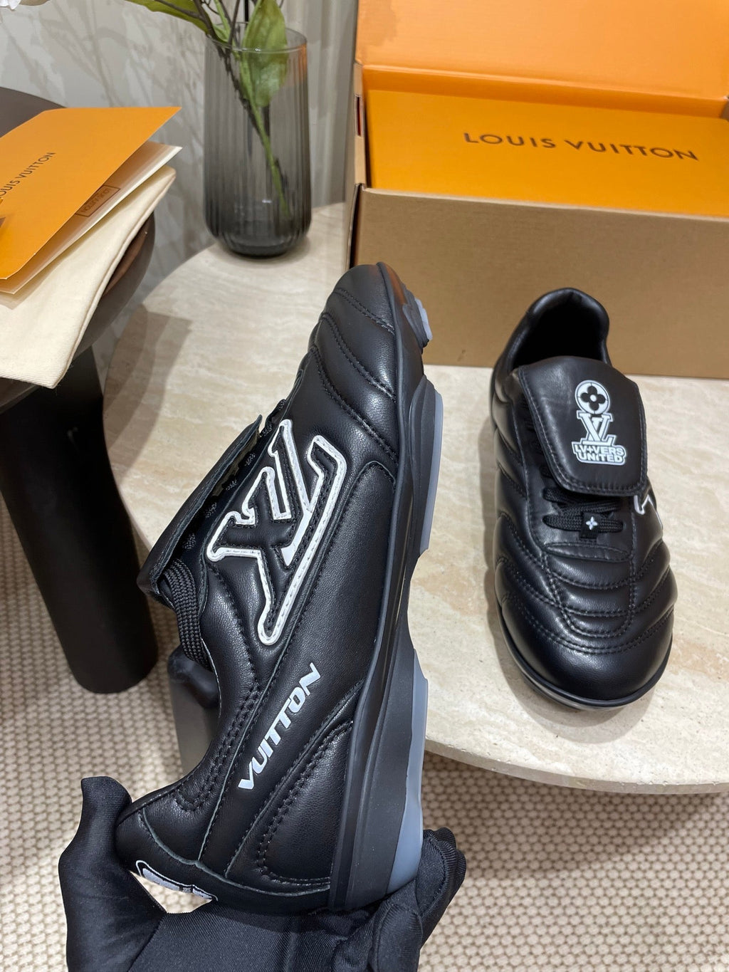 LOUIS VUITTON FOOTPRINT SOCCER SNEAKER IN BLACK CALFSKIN