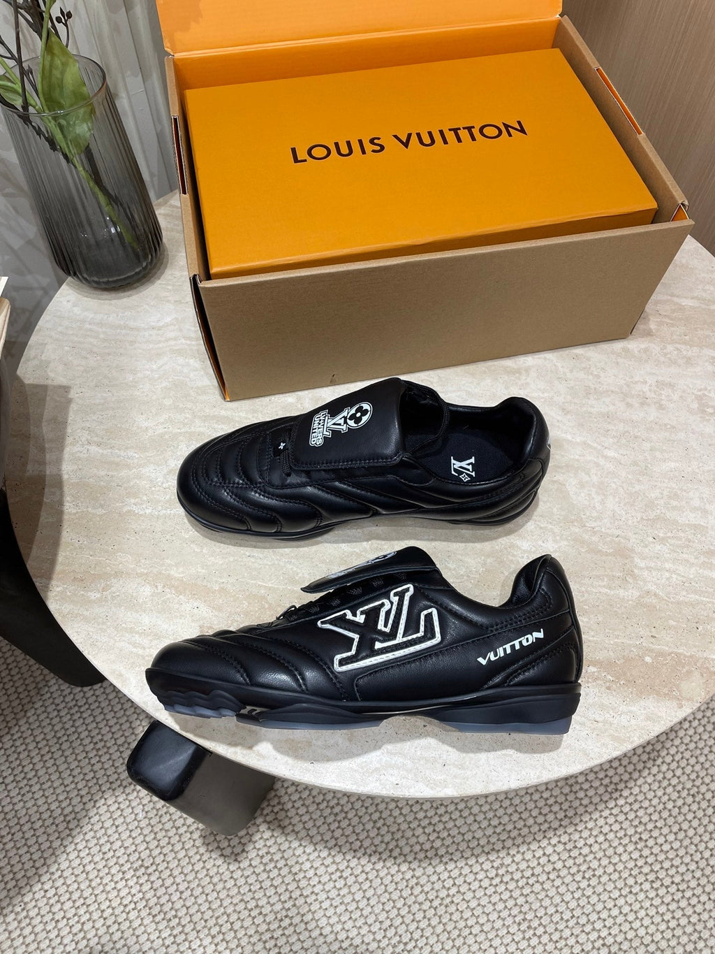 LOUIS VUITTON FOOTPRINT SOCCER SNEAKER IN BLACK CALFSKIN