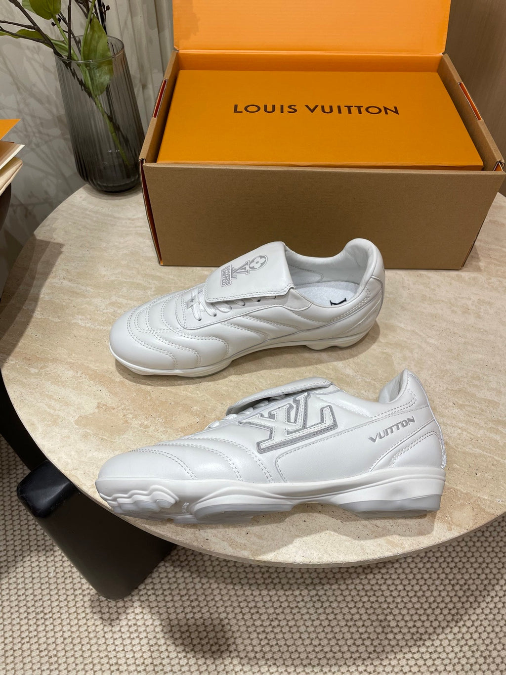 LOUIS VUITTON FOOTPRINT SOCCER SNEAKER IN WHITE CALFSKIN