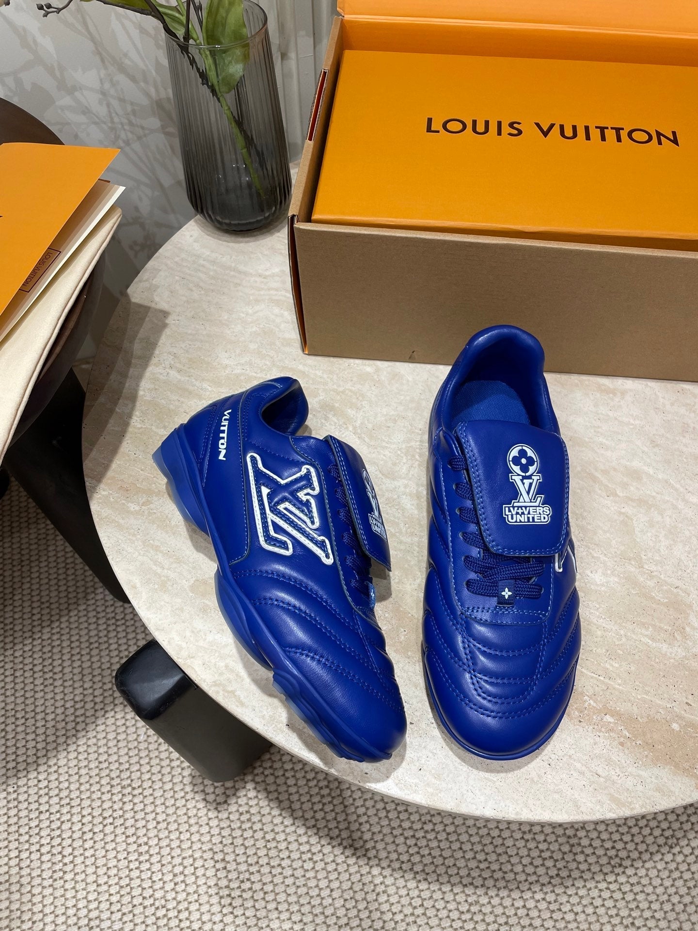 LOUIS VUITTON FOOTPRINT SOCCER SNEAKER IN COBALT BLUE CALFSKIN