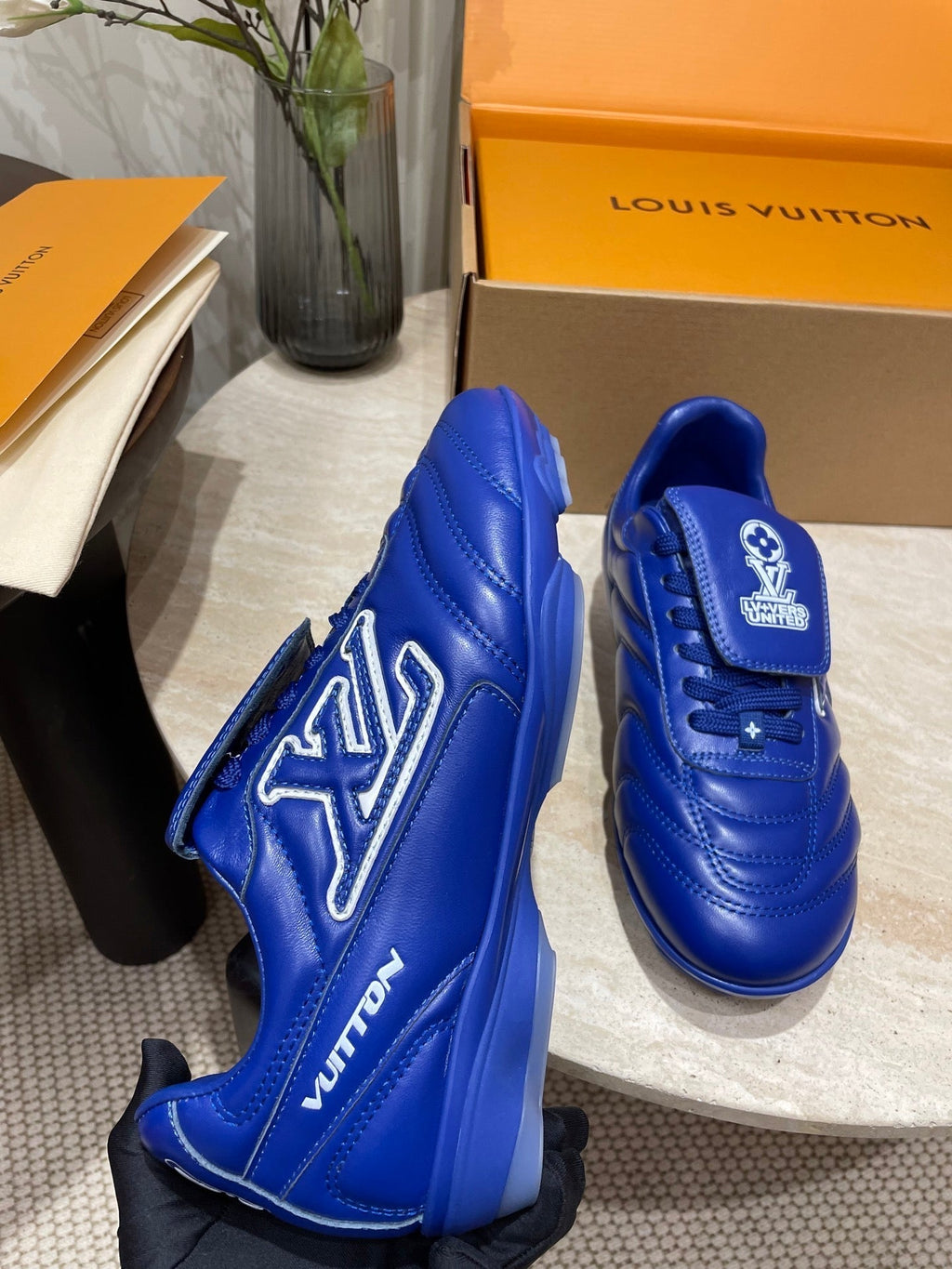 LOUIS VUITTON FOOTPRINT SOCCER SNEAKER IN COBALT BLUE CALFSKIN