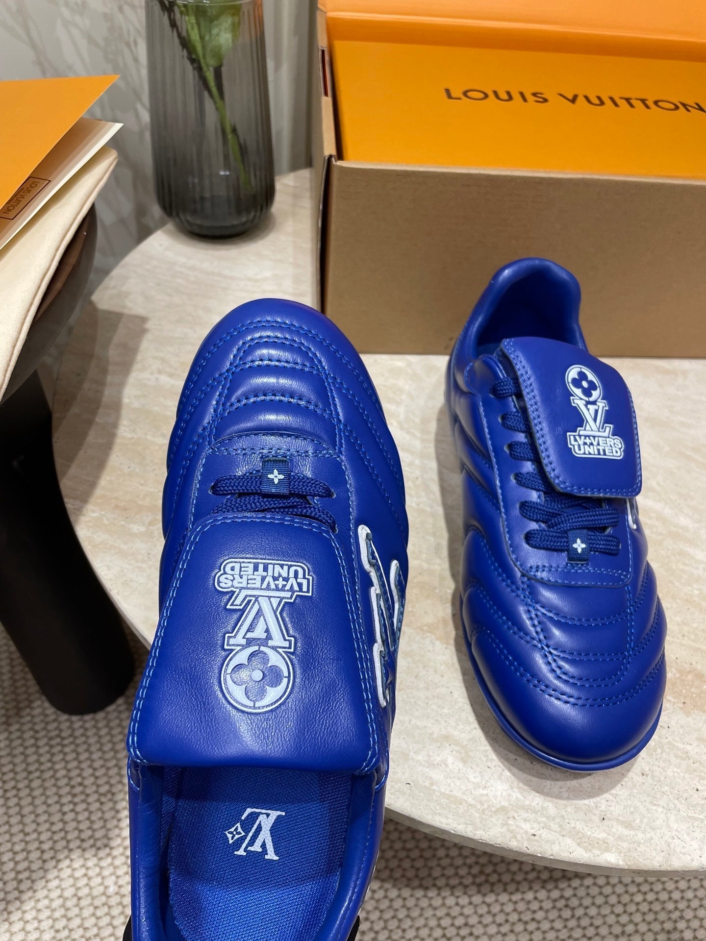 LOUIS VUITTON FOOTPRINT SOCCER SNEAKER IN COBALT BLUE CALFSKIN