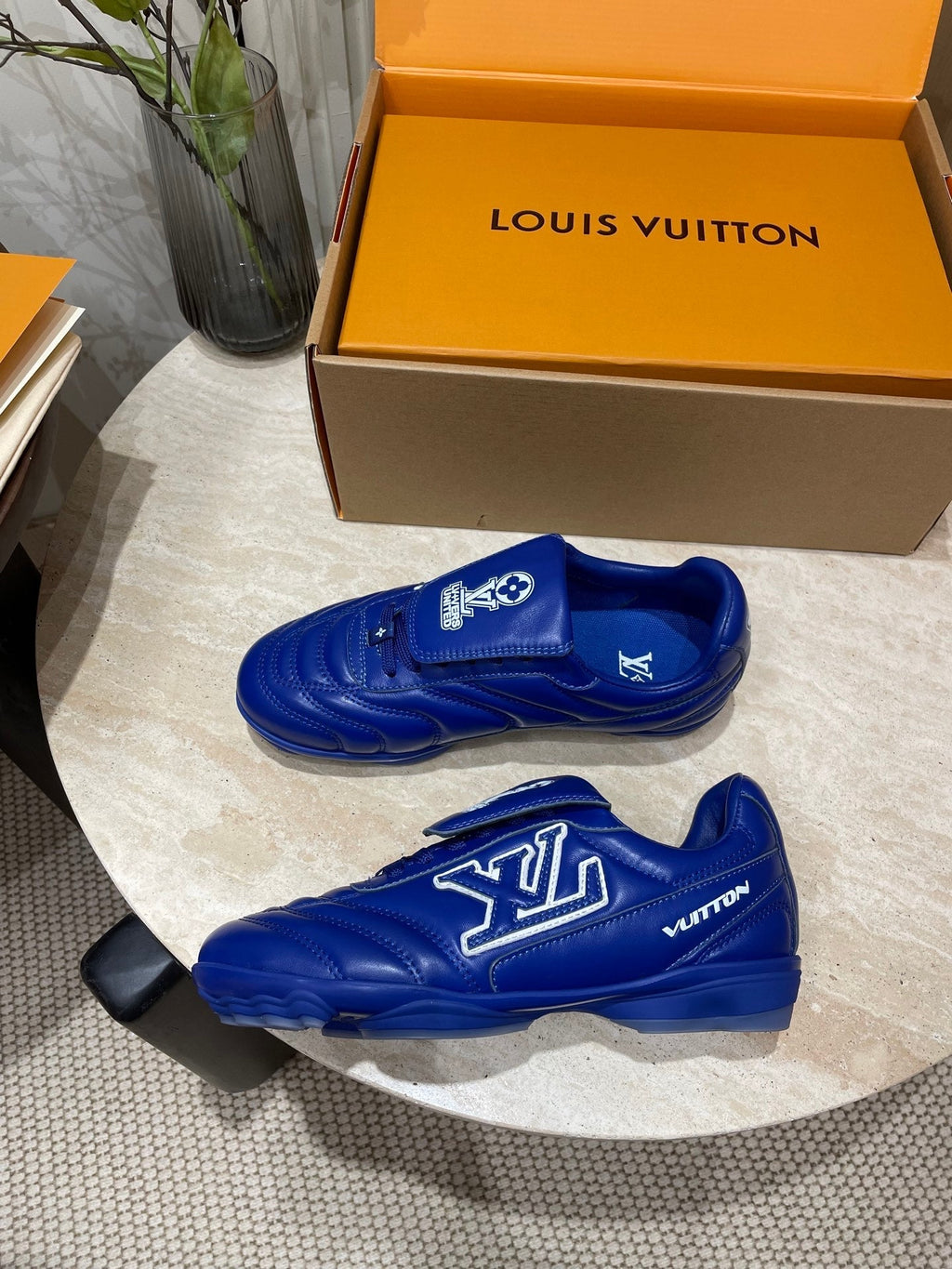LOUIS VUITTON FOOTPRINT SOCCER SNEAKER IN COBALT BLUE CALFSKIN