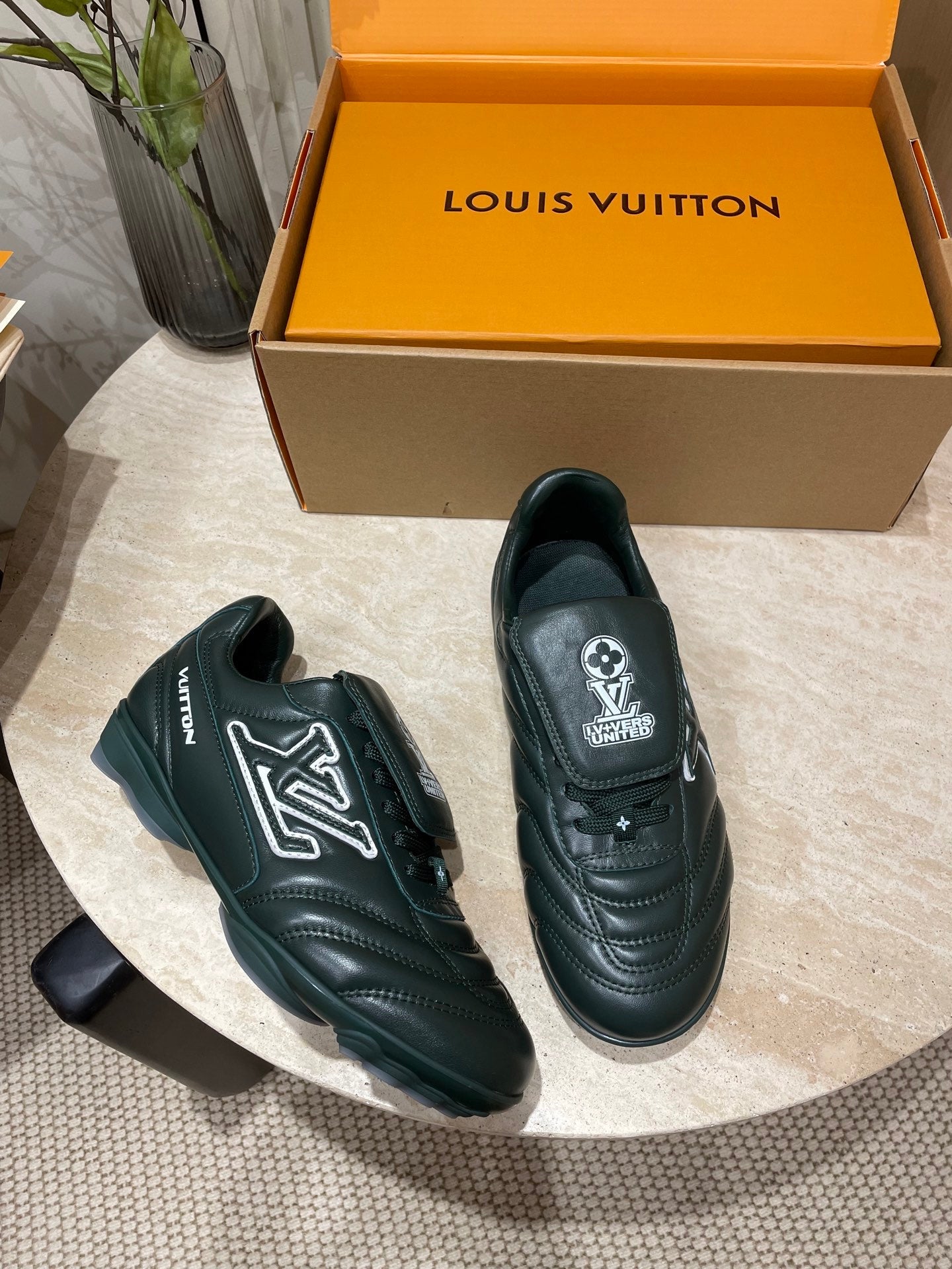 LOUIS VUITTON FOOTPRINT SOCCER SNEAKER IN FOREST GREEN CALFSKIN