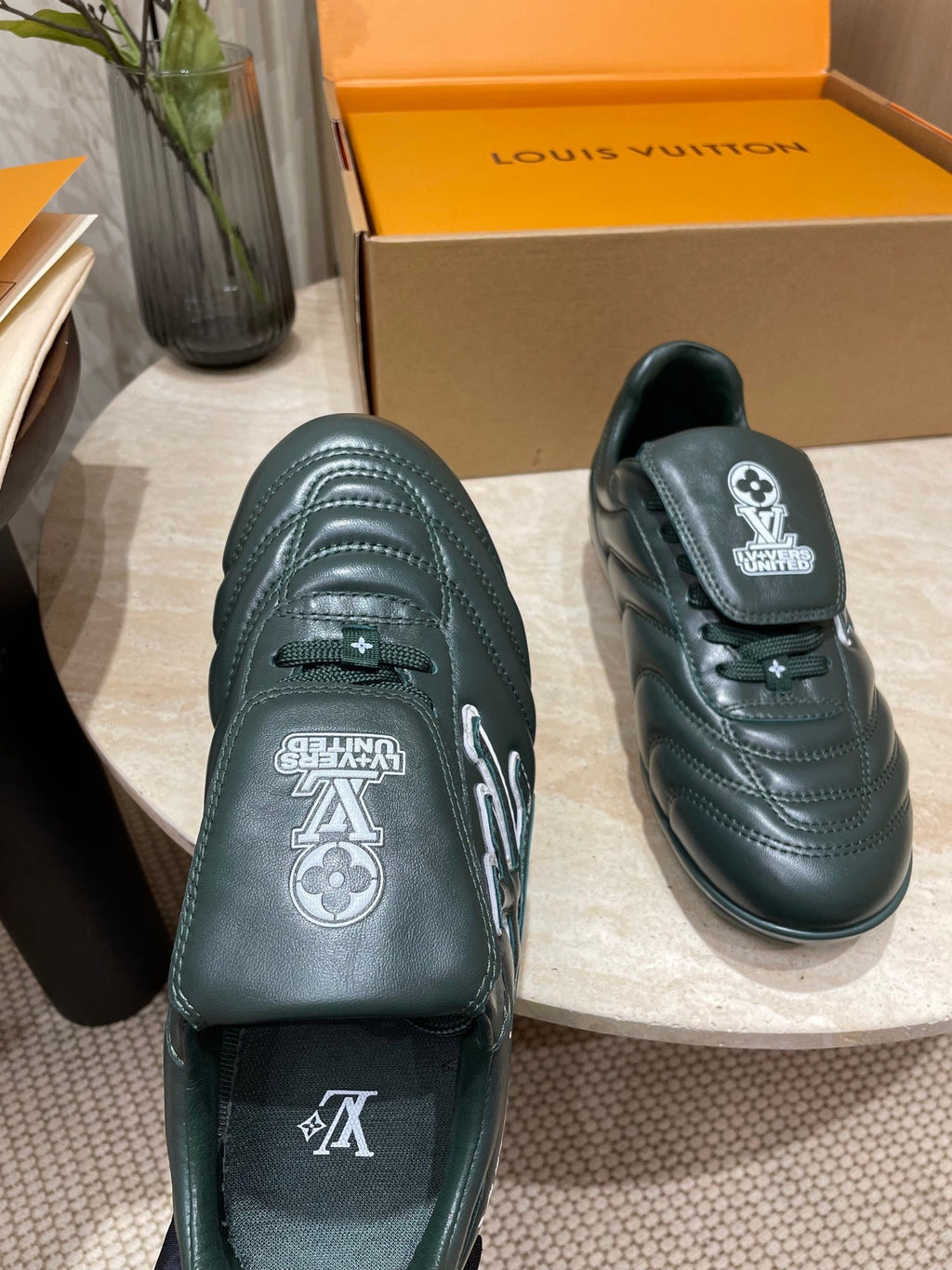 LOUIS VUITTON FOOTPRINT SOCCER SNEAKER IN FOREST GREEN CALFSKIN