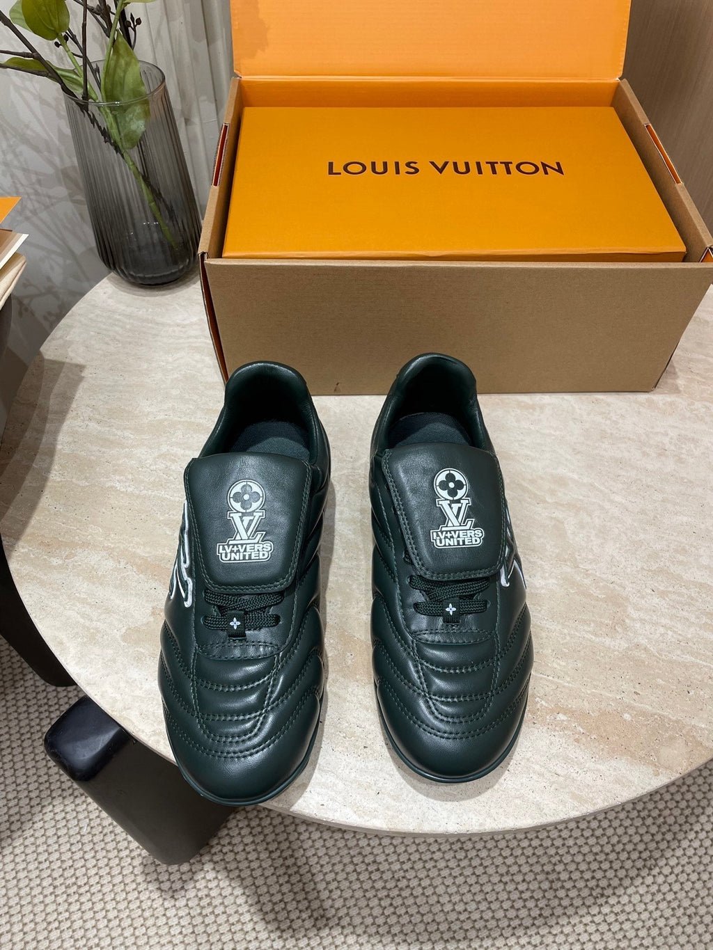 LOUIS VUITTON FOOTPRINT SOCCER SNEAKER IN FOREST GREEN CALFSKIN