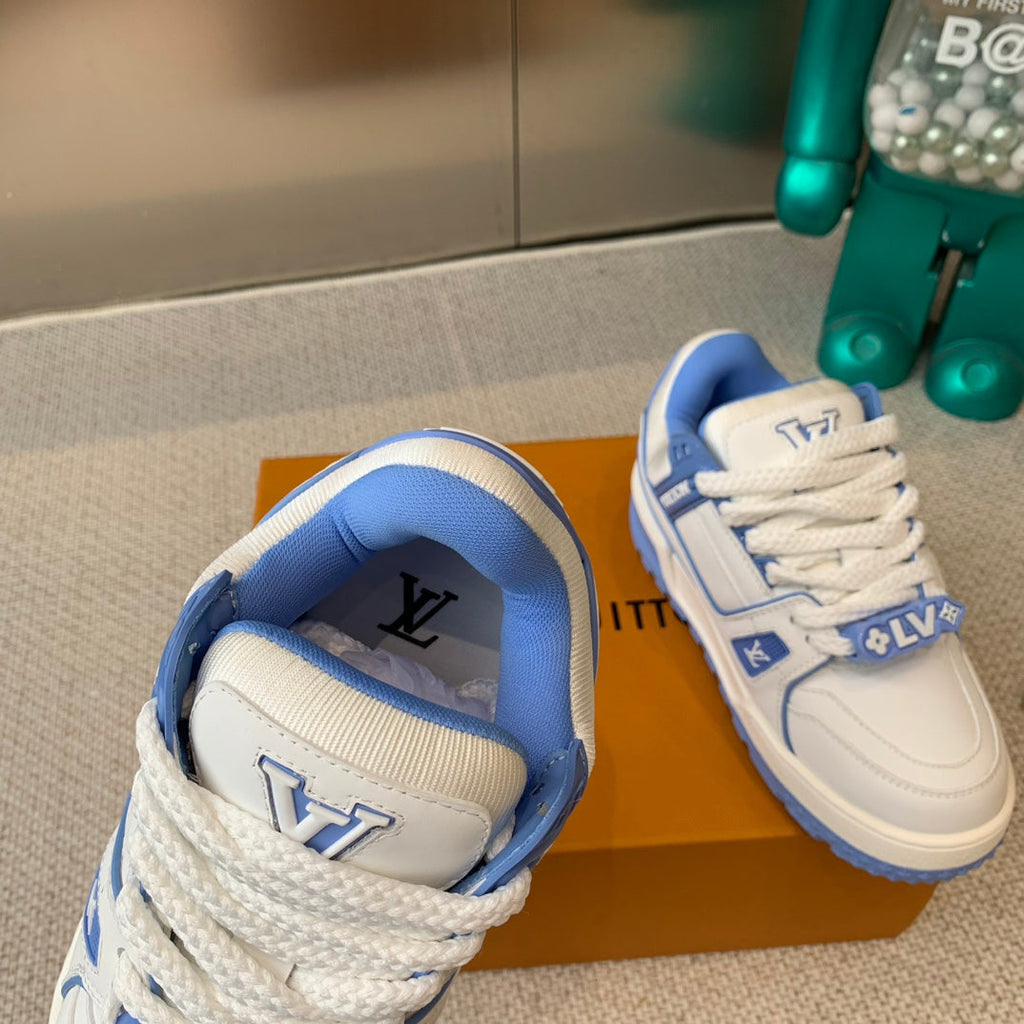 LOUIS VUITTON LV TRAINER MAXI SNEAKER IN WHITE MIX OCEAN BLUE CALFSKIN