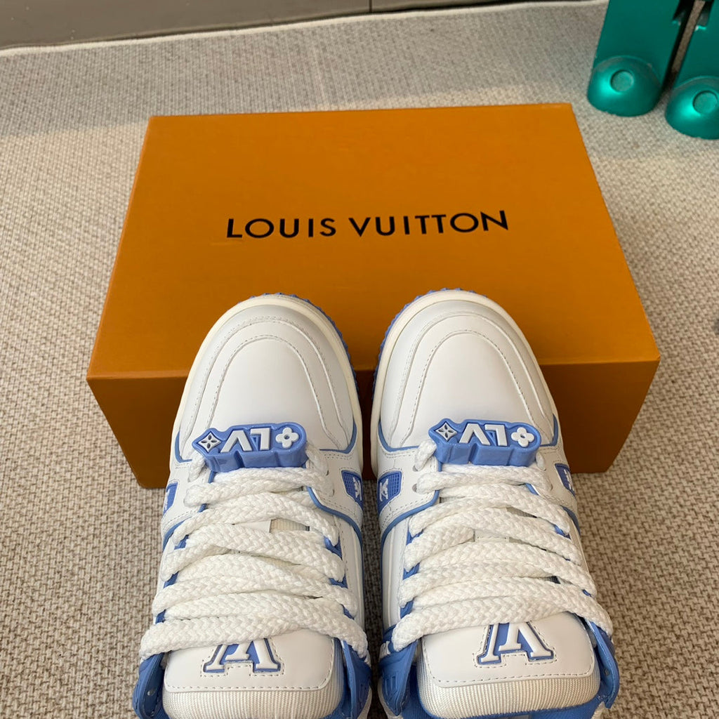 LOUIS VUITTON LV TRAINER MAXI SNEAKER IN WHITE MIX OCEAN BLUE CALFSKIN