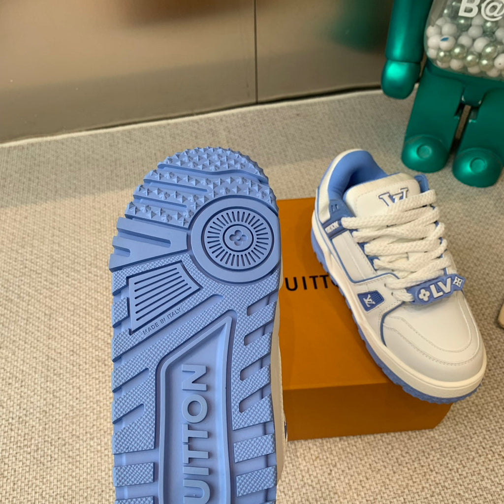 LOUIS VUITTON LV TRAINER MAXI SNEAKER IN WHITE MIX OCEAN BLUE CALFSKIN