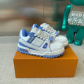 LOUIS VUITTON LV TRAINER MAXI SNEAKER IN WHITE MIX OCEAN BLUE CALFSKIN