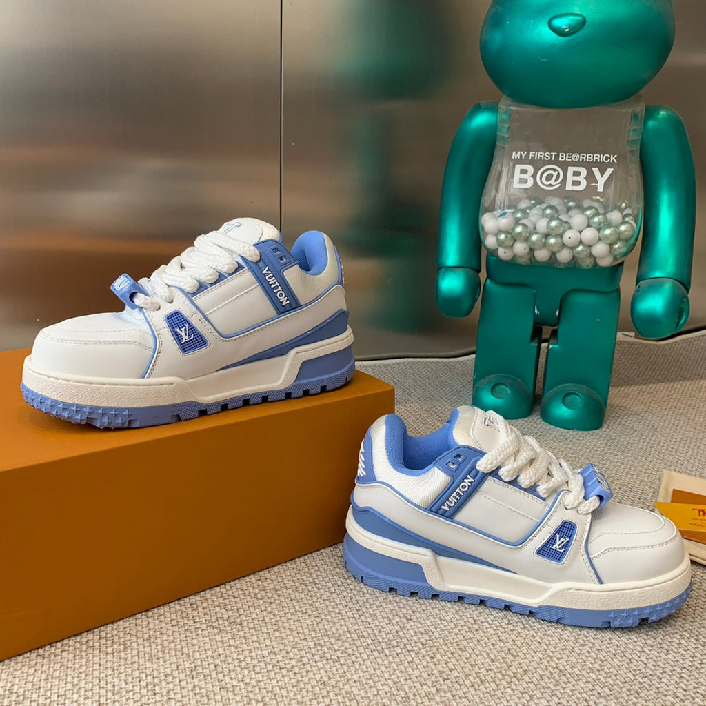 LOUIS VUITTON LV TRAINER MAXI SNEAKER IN WHITE MIX OCEAN BLUE CALFSKIN