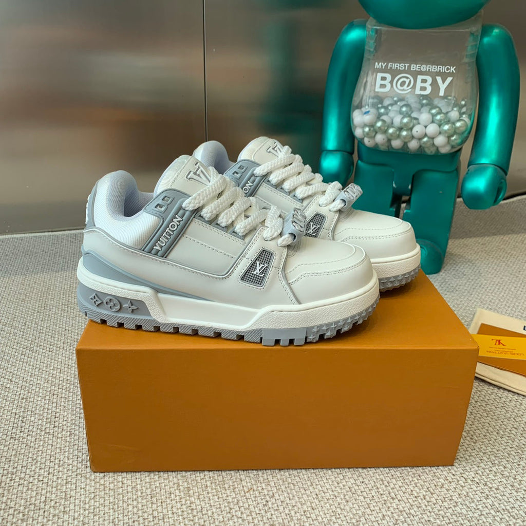 LOUIS VUITTON LV TRAINER MAXI SNEAKER IN WHITE MIX DOVE GRAY CALFSKIN