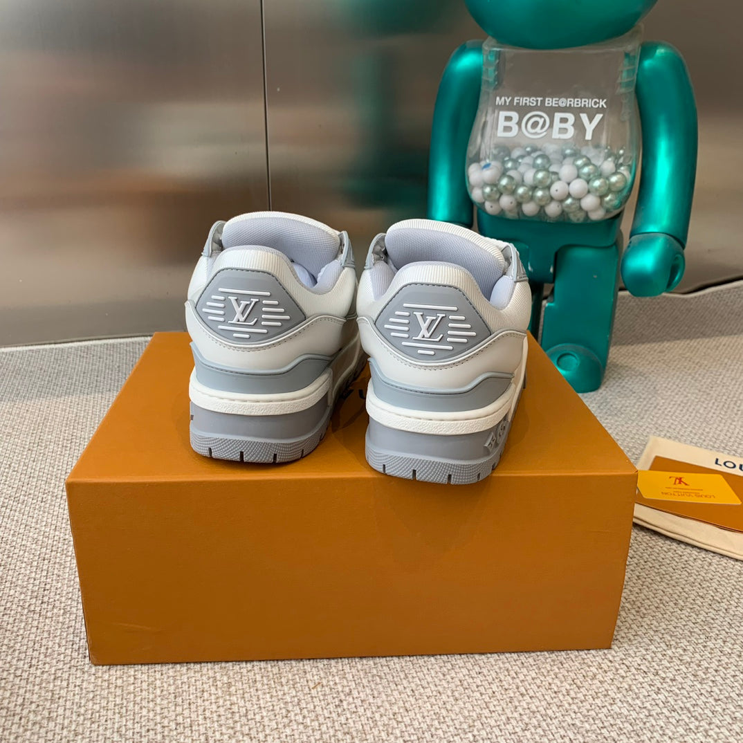 LOUIS VUITTON LV TRAINER MAXI SNEAKER IN WHITE MIX DOVE GRAY CALFSKIN