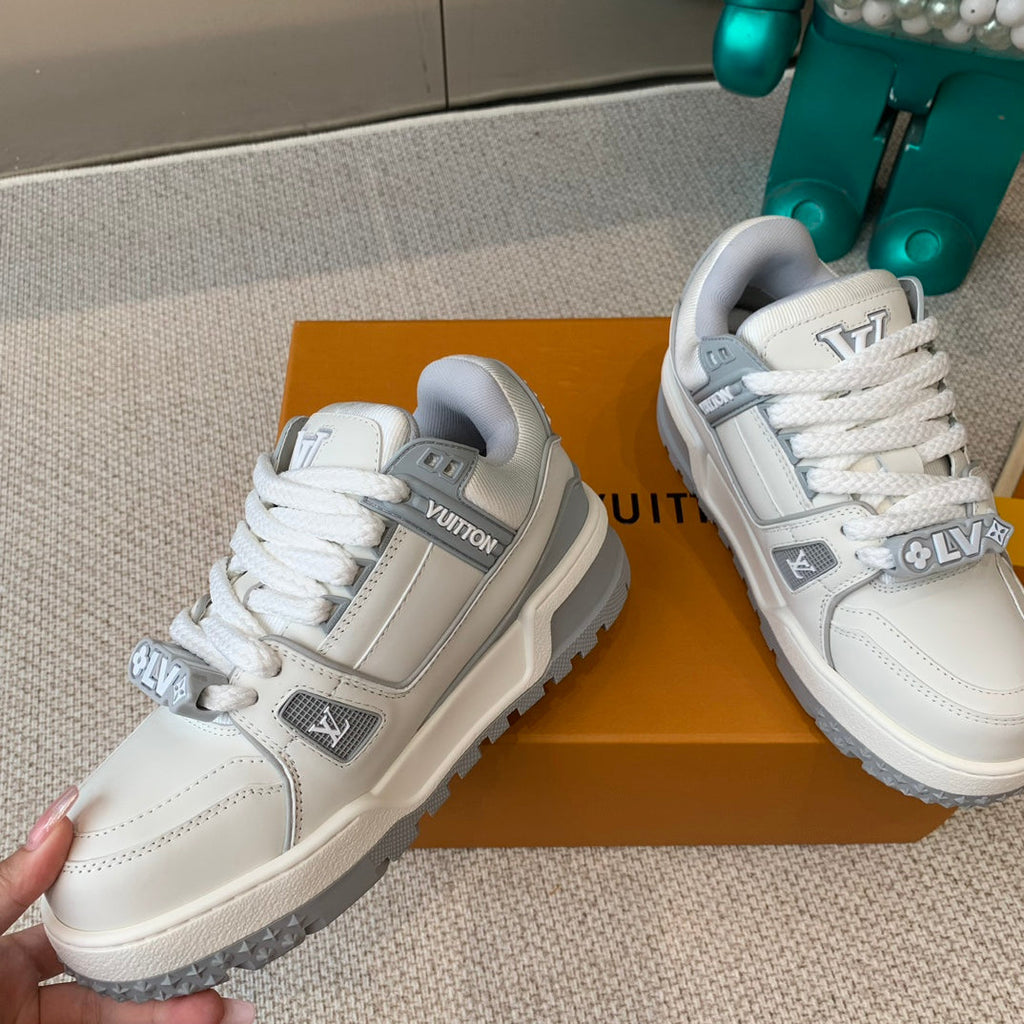 LOUIS VUITTON LV TRAINER MAXI SNEAKER IN WHITE MIX DOVE GRAY CALFSKIN