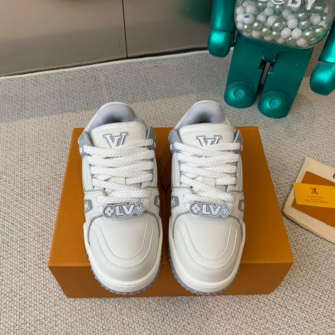 LOUIS VUITTON LV TRAINER MAXI SNEAKER IN WHITE MIX DOVE GRAY CALFSKIN