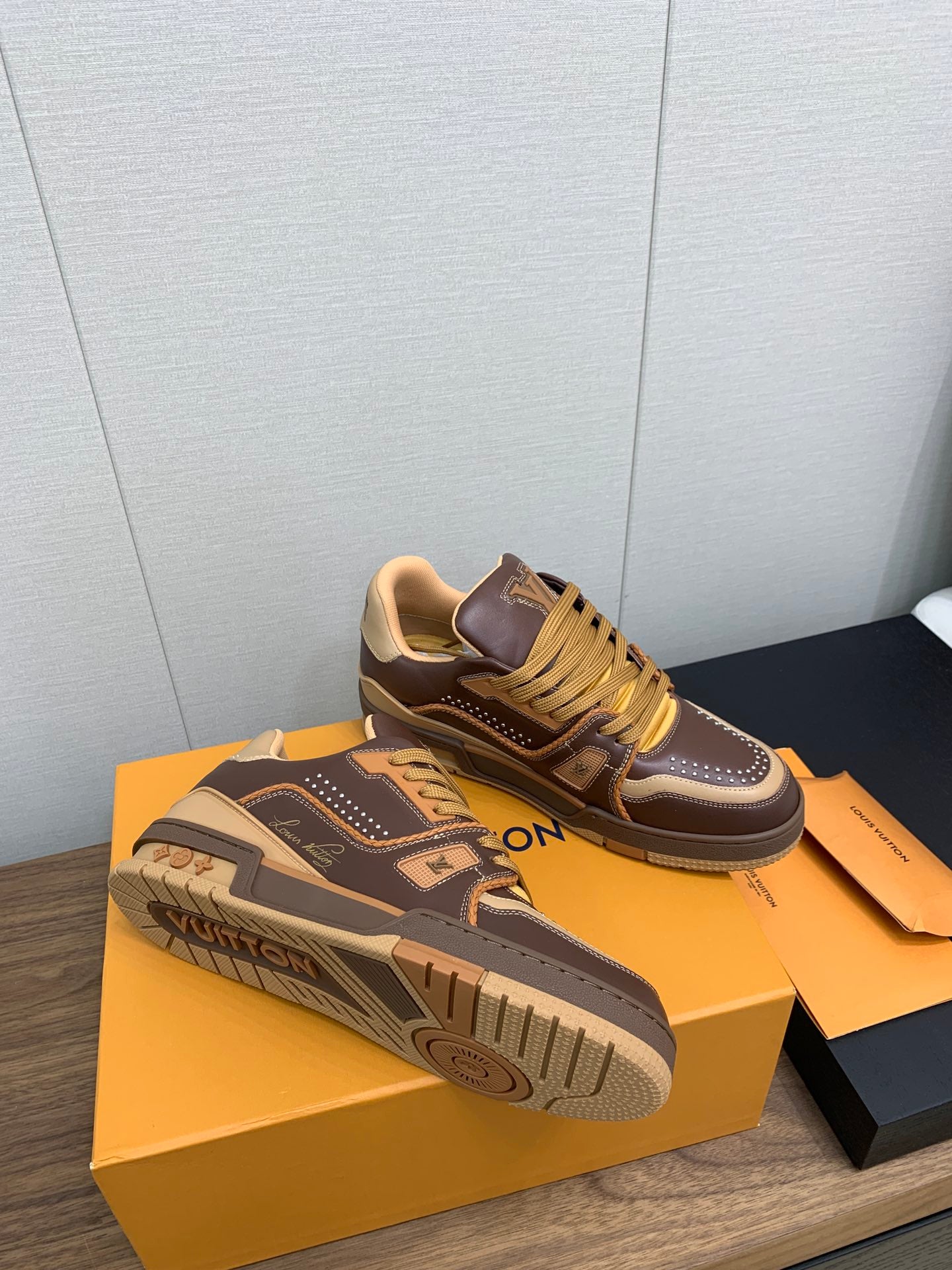 LOUIS VUITTON LV WOMEN'S TRAINER IN MARRON CALFSKIN