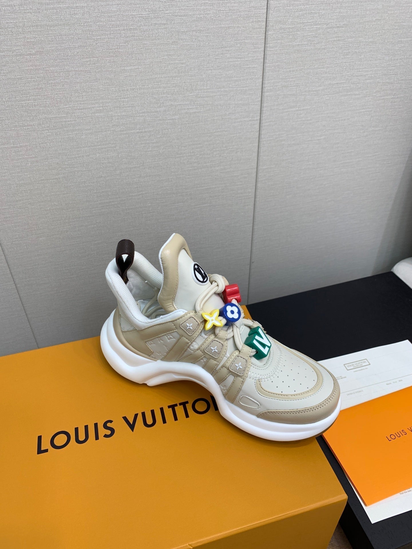 LOUIS VUITTON LV ARCHLIGHT SNEAKER BEIGE MIX CAMEL BROWN CALFSKIN
