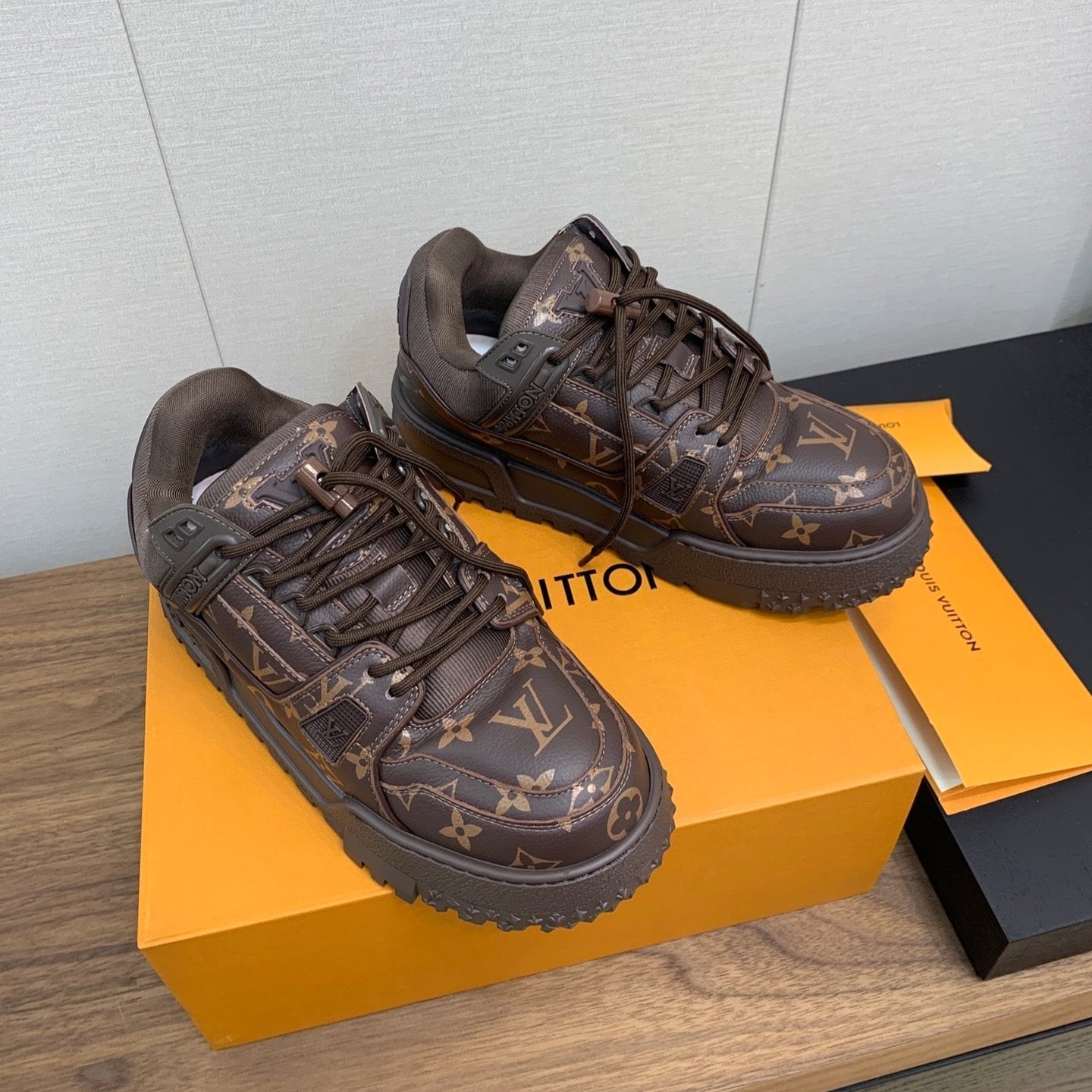 LOUIS VUITTON LV TRAINER IN CHOCOLATE BROWN MONOGRAM CALFSKIN