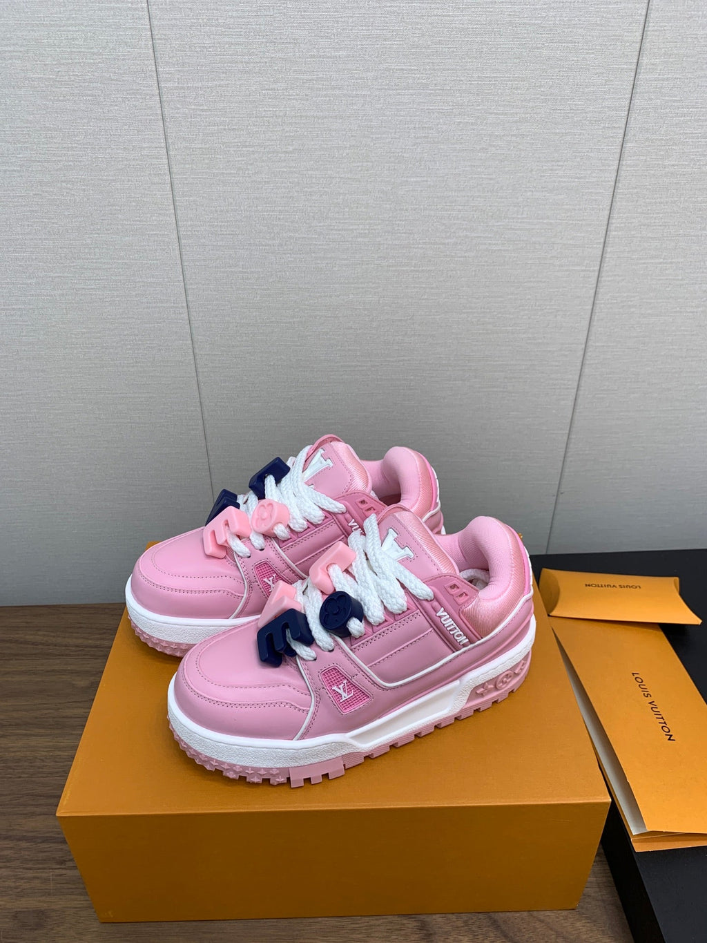 LOUIS VUITTON LV TRAINER IN LIGHT PINK CALFSKIN