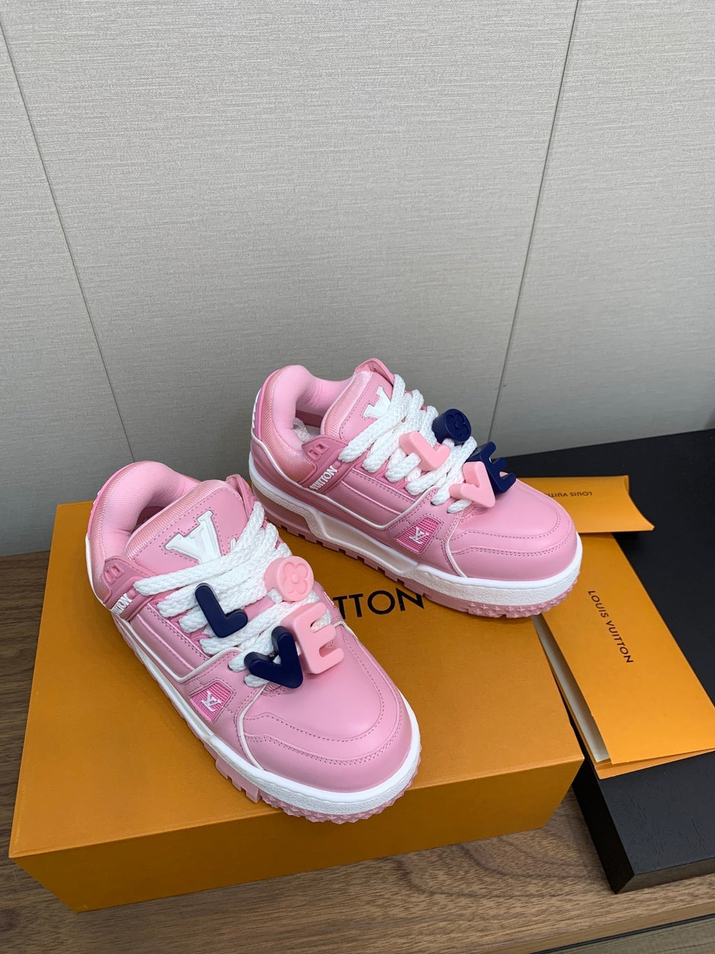 LOUIS VUITTON LV TRAINER IN LIGHT PINK CALFSKIN