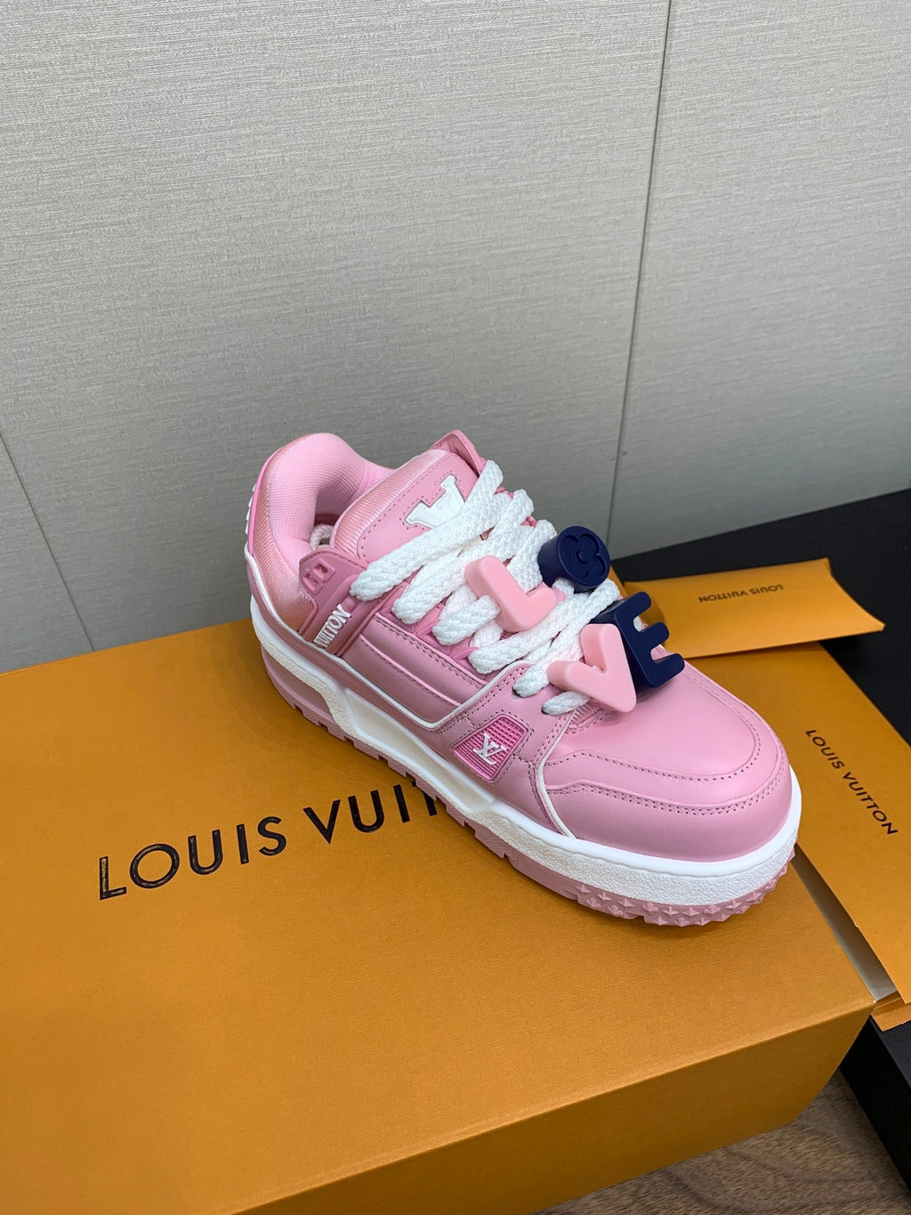 LOUIS VUITTON LV TRAINER IN LIGHT PINK CALFSKIN