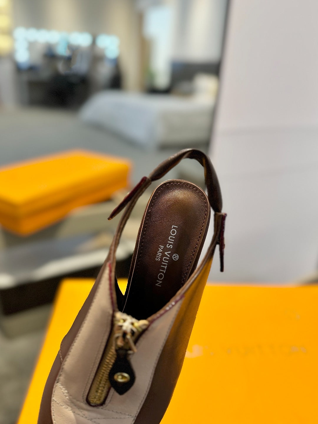 LOUIS VUITTON ALLURE HIGH 8 CM SLINGBACK IN CHOCOLATE MIX SAND BROWN CALFSKIN