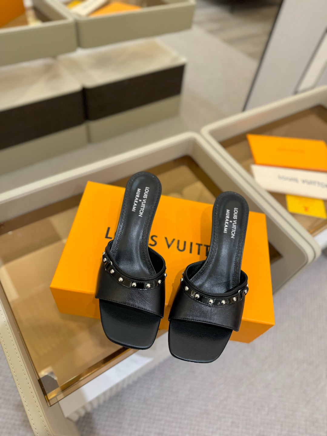 LOUIS VUITTON LV X TM 6AM HIGH 4 CM MULE IN BLACK CALFSKIN