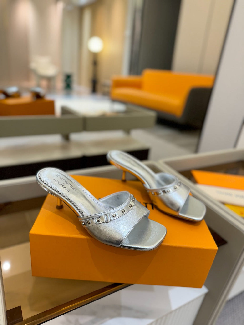 LOUIS VUITTON LV X TM 6AM HIGH 4 CM MULE IN SILVER CALFSKIN