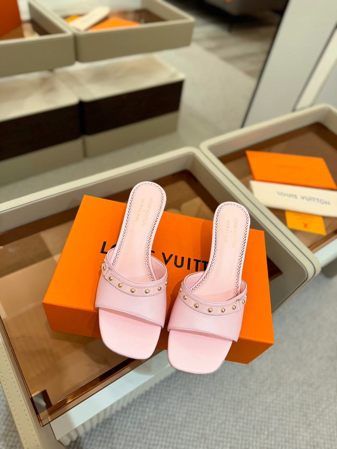 LOUIS VUITTON LV X TM 6AM HIGH 4 CM MULE IN LIGHT PINK CALFSKIN