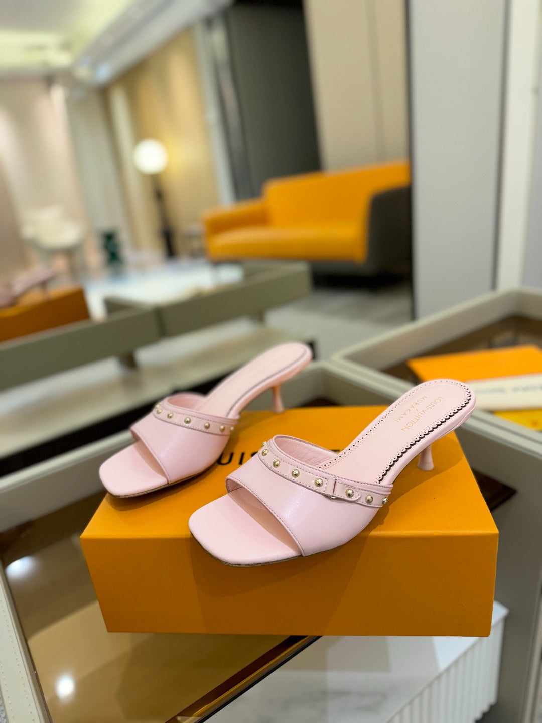 LOUIS VUITTON LV X TM 6AM HIGH 4 CM MULE IN LIGHT PINK CALFSKIN
