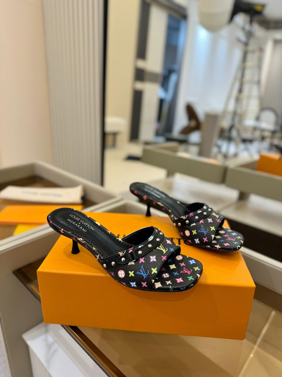 LOUIS VUITTON LV X TM 6AM HIGH 4 CM MULE IN BLACK MONOGRAM CALFSKIN