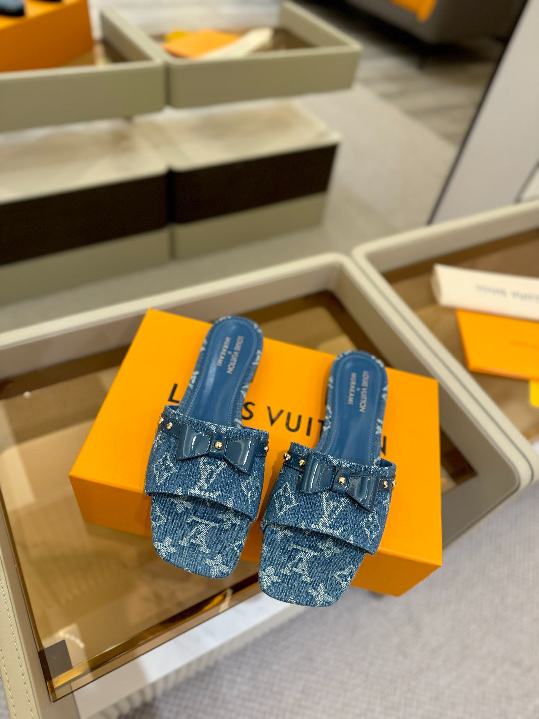 LOUIS VUITTON LV X TM 6AM FLAT MULE IN NAVY BLUE MONOGRAM DENIM
