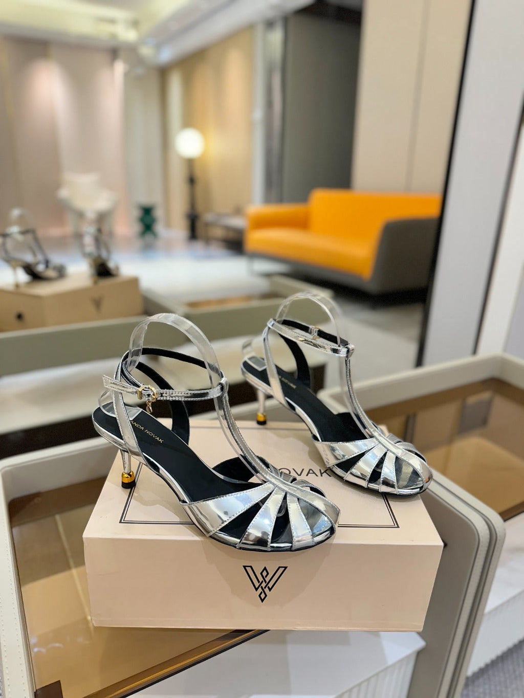 LOUIS VUITTON HIGH SANDALS 75 MM IN SILVER CALFSKIN