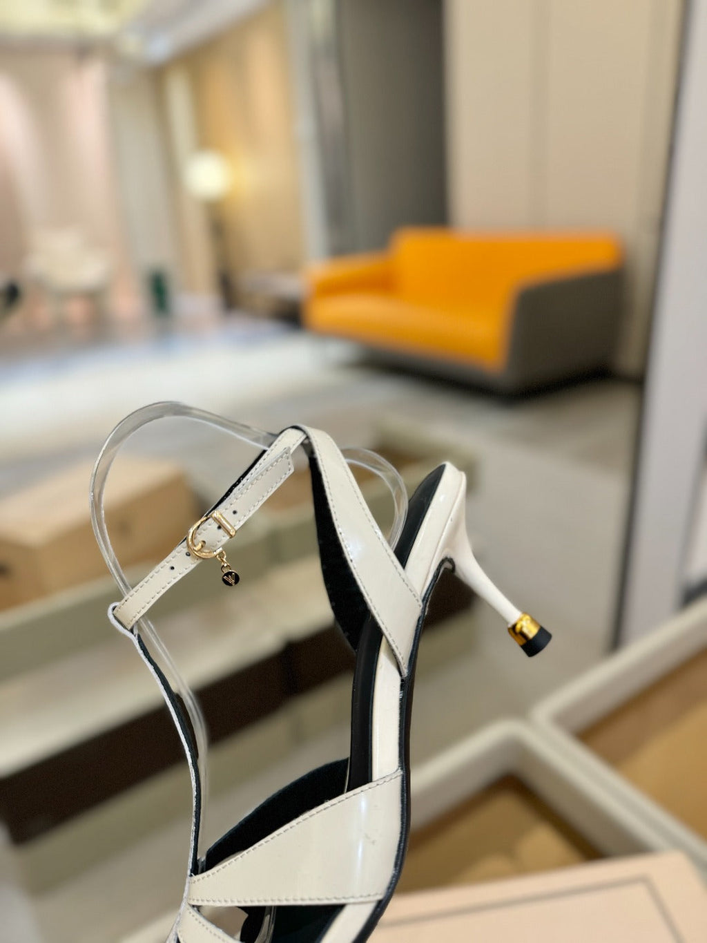 LOUIS VUITTON HIGH SANDALS 75 MM IN WHITE CALFSKIN
