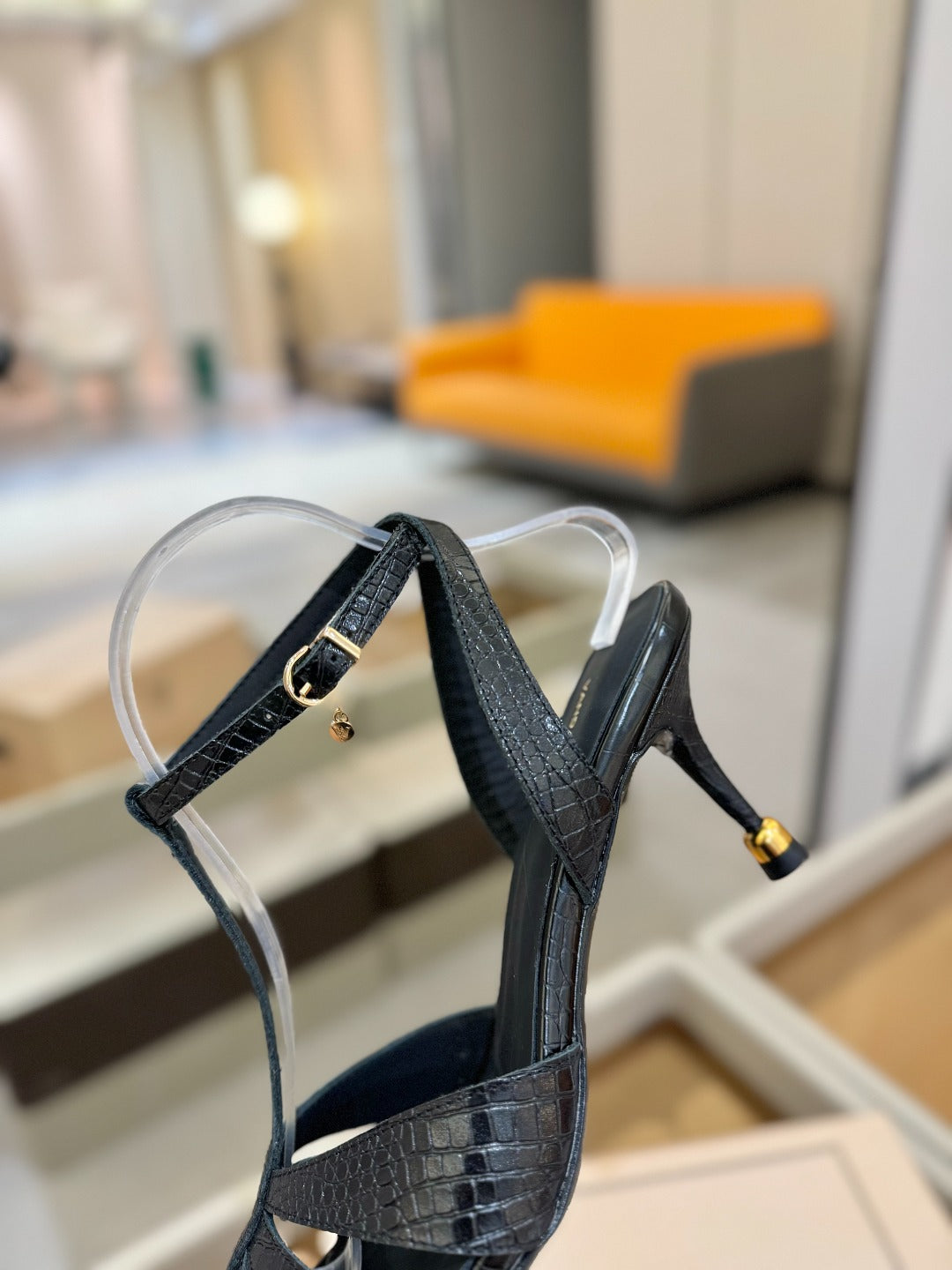 LOUIS VUITTON HIGH SANDALS 75 MM IN BLACK CALFSKIN