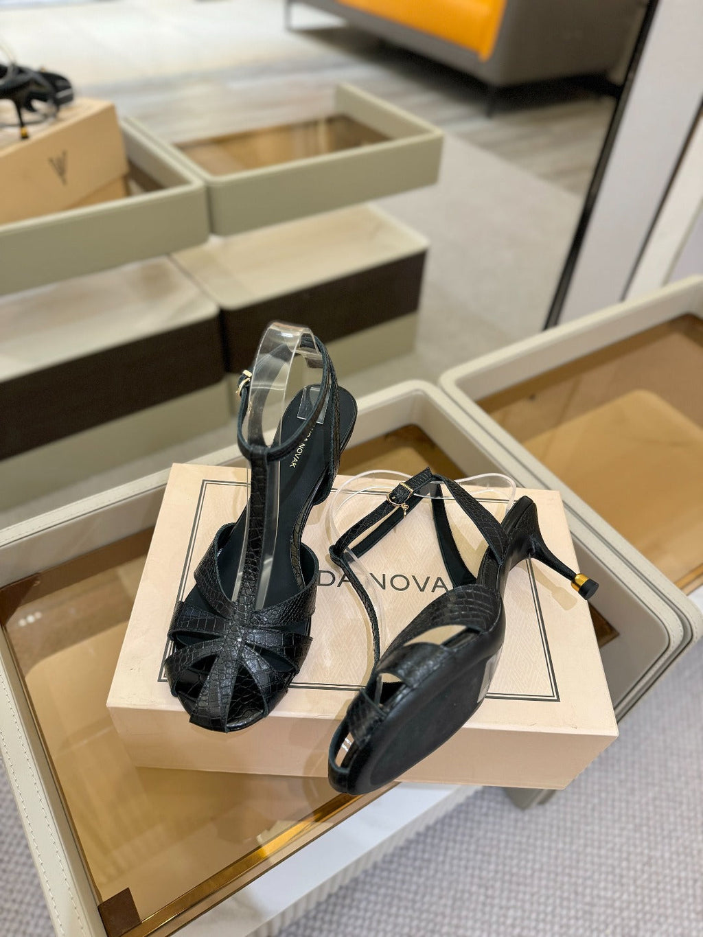 LOUIS VUITTON HIGH SANDALS 75 MM IN BLACK CALFSKIN