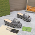 GUCCI HIGH WEDGE PLATFORM WITH DOUBLE G IN GRAY CANVAS