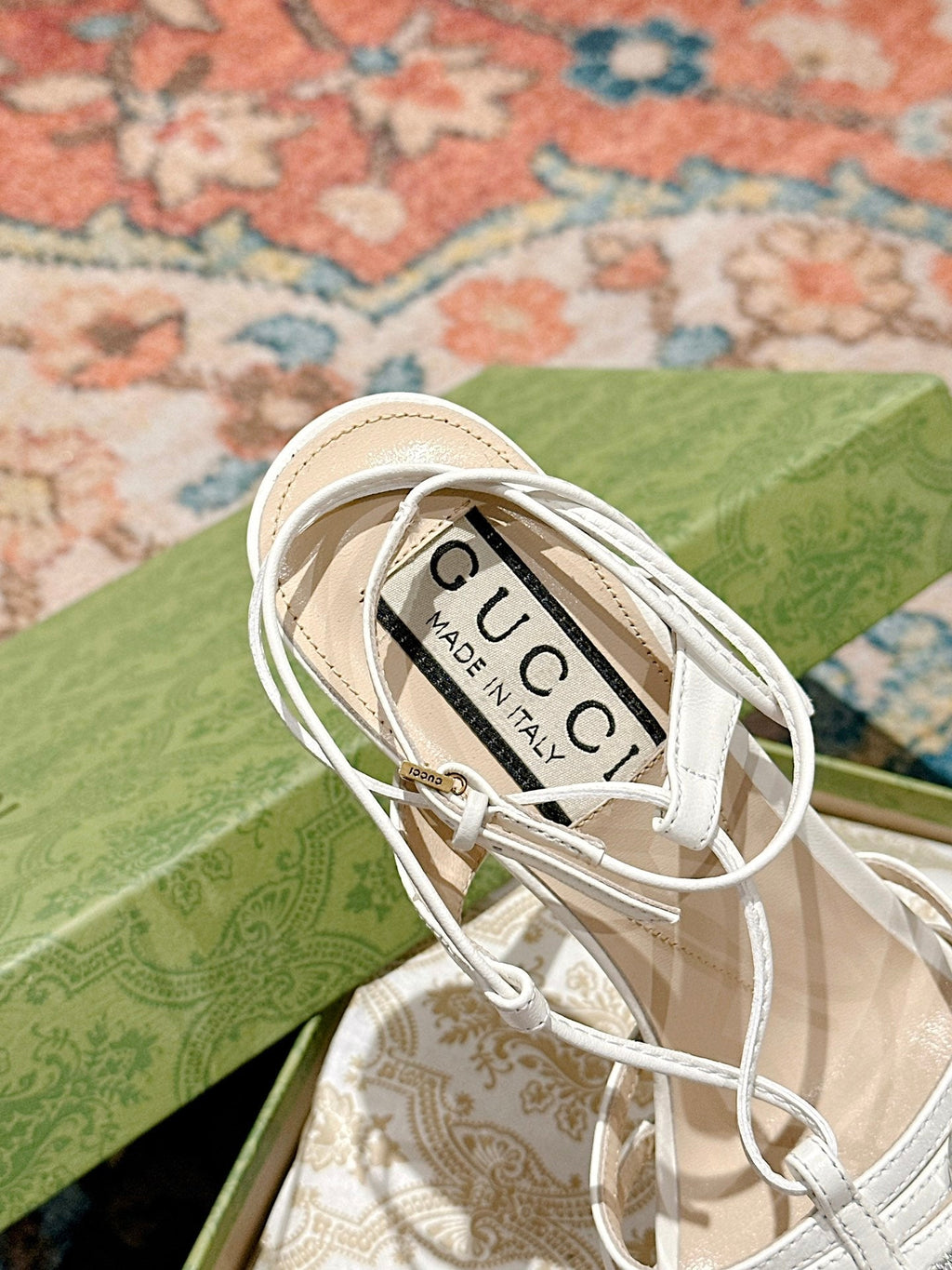 GUCCI CRYSTAL HORSEBIT SANDAL WHITE LAMBSKIN